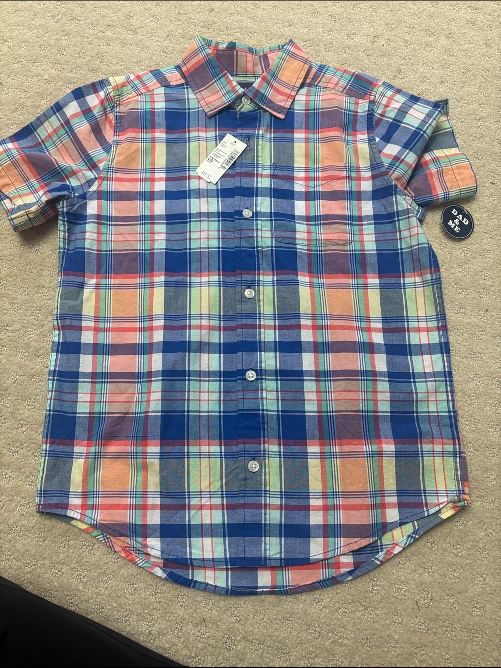 The Children's Place Blue, Peach & Yellow Plaid Short-Sleeve Button-Down Shirt